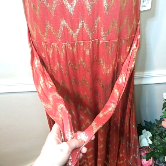 Soft Surroundings Coral & Sparkly Gold Chevron Patterned Alessandra Maxi Dress - Picture 6 of 11
